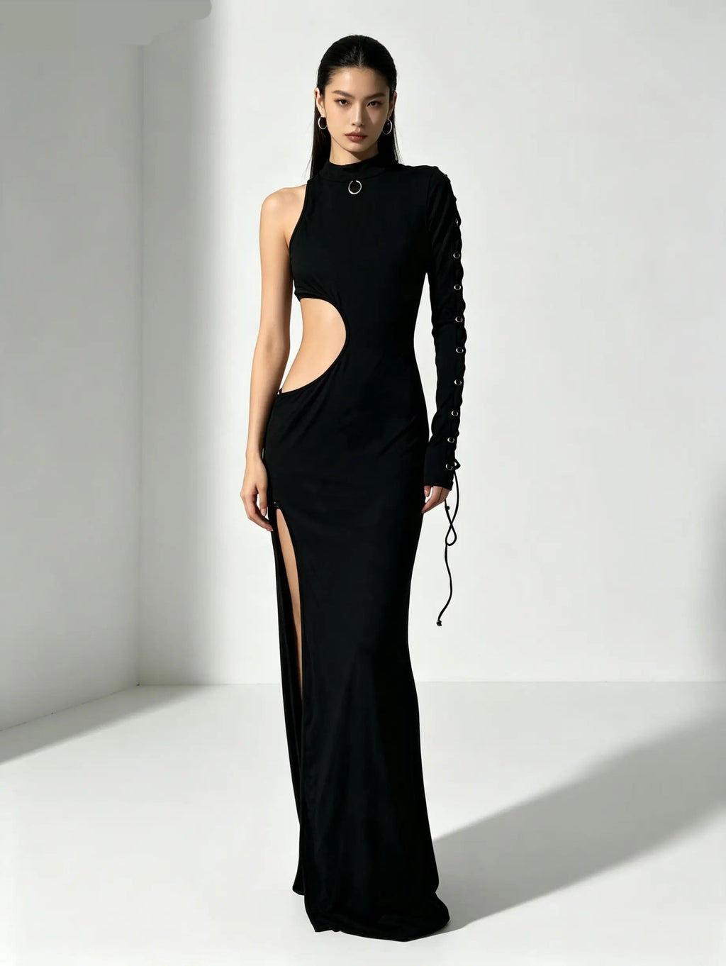 Asymmetrical Black Cutout Dress — SATURNA (view 2)