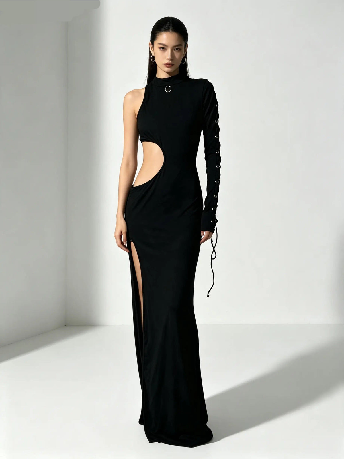 Asymmetrical Black Cutout Dress — SATURNA (view 2)