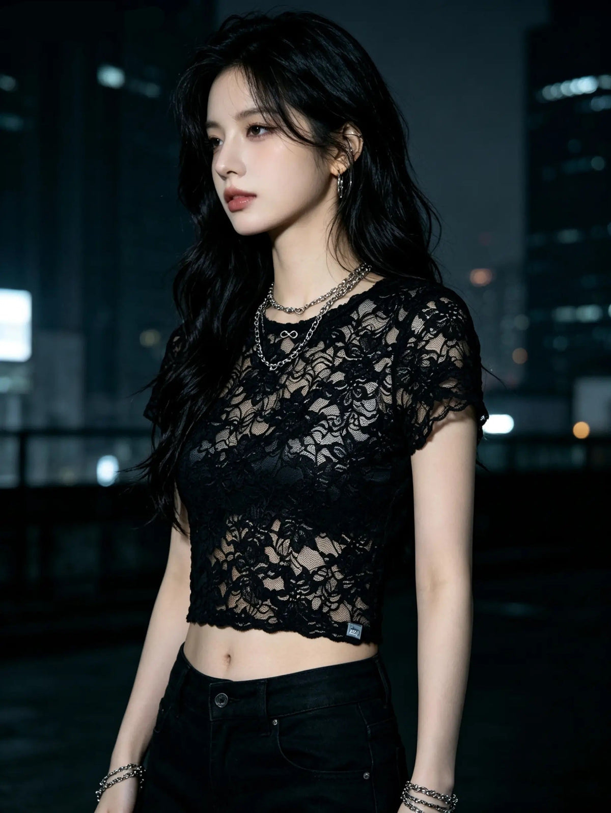 Black Lace Mesh Crop Top — SATURNA (view 2)