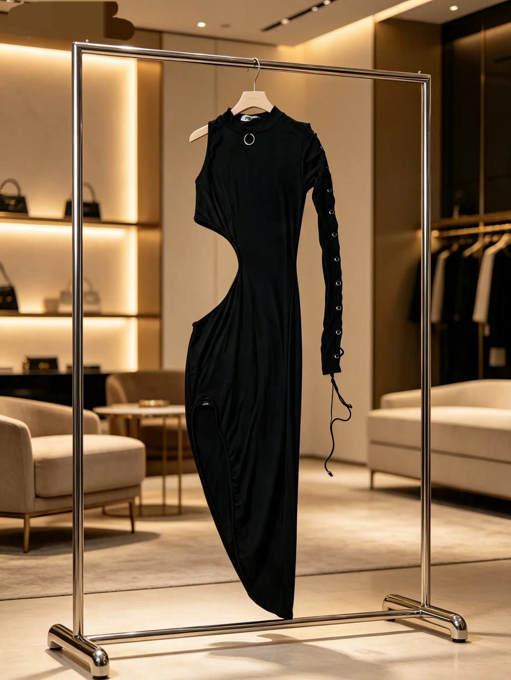 Asymmetrical Black Cutout Dress — SATURNA (view 3)