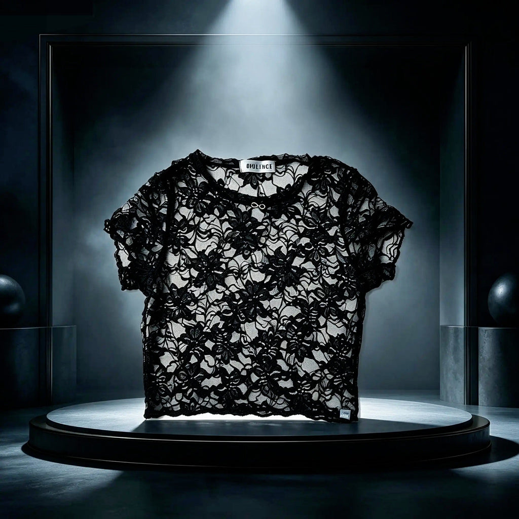 Black Lace Mesh Crop Top — SATURNA (view 3)